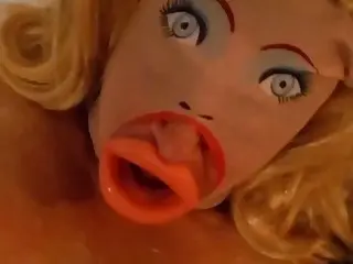 Submissive bimbo pretends to be a real life sex doll