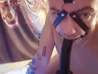 Horny tattooed man loves BDSM and playing with adult toys